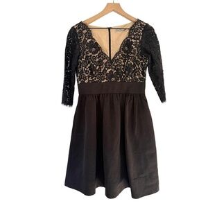 Eliza J Cocktail Party Dress Womens Size 8 Black Nude Lace A-Line V-Neck EUC